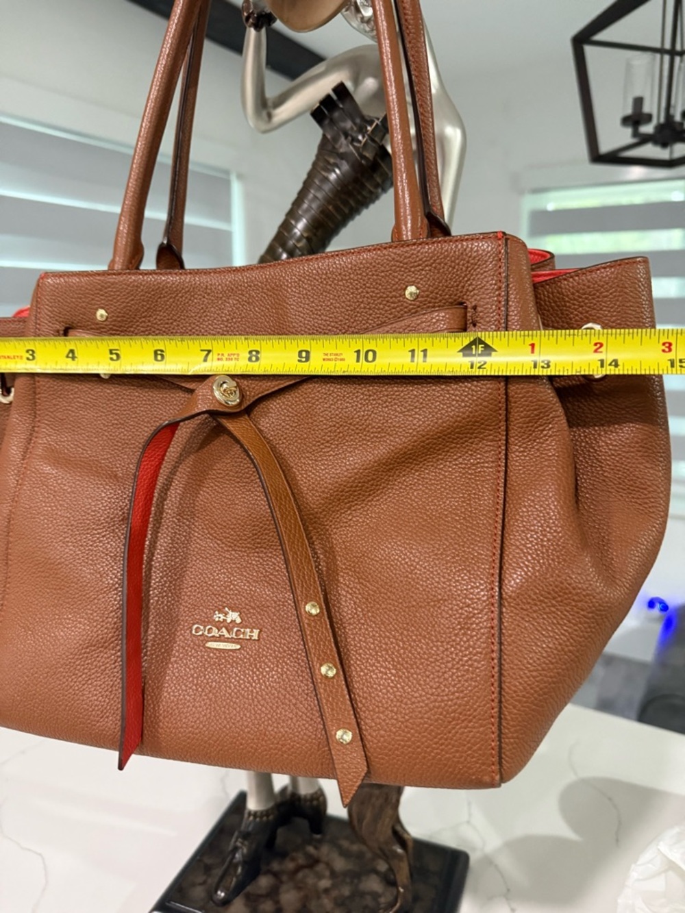 Coach Turnlock Tie Tote Saddle Brown Contrast Orange - GORGEOUS CONDITION! - Picture 13 of 15